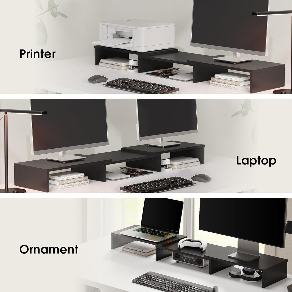 FITUEYES Dual Monitor Stand Riser, Adjustable Length and Angle, Black