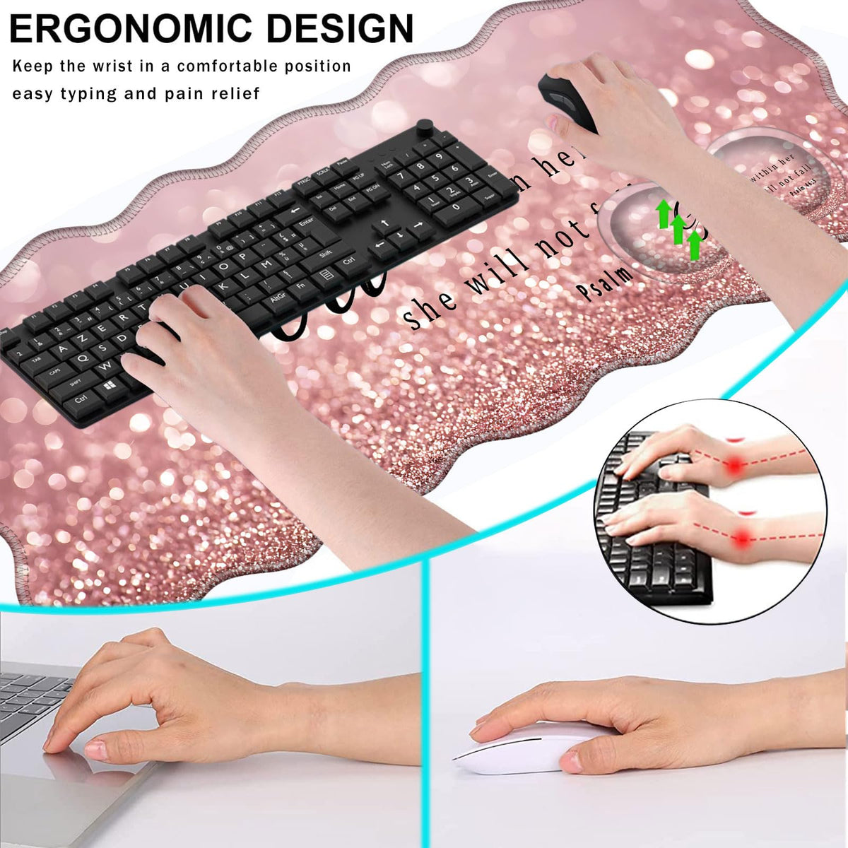 CICPLKSE Mouse Pad with Wrist Support + Desk Mat + Coaster 3 in 1 Set, XL Large Gaming Mousepad