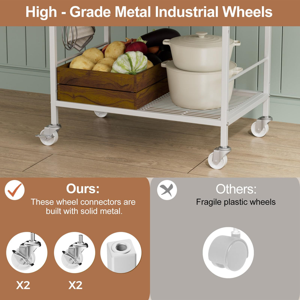 3 Tier Rolling Kitchen Microwave Cart, Utility Cart , Microwave Stand White