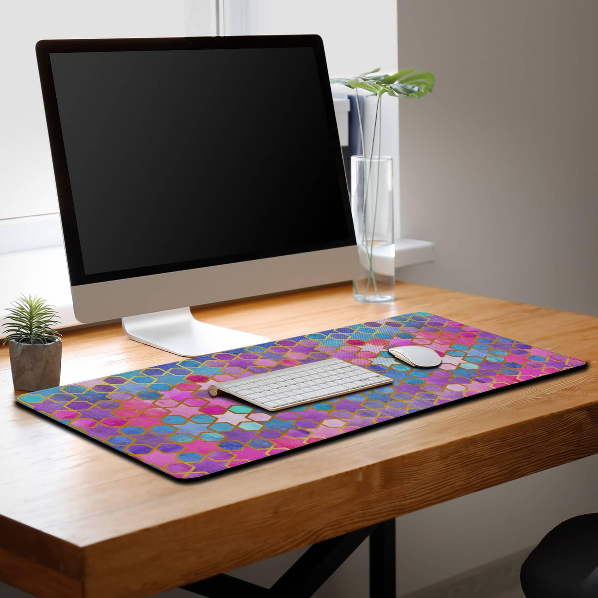 Samgula Large Desk Pad Purple Pink Full Desk Mat, Keyboard Gaming Mouse Pad Women Office Decor Big