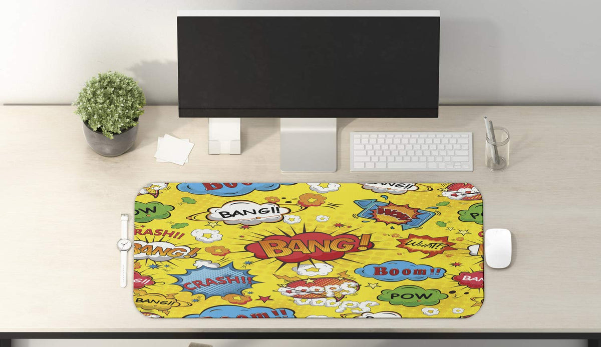 Lunarable Superhero Computer Mouse Pad, Humor Speech Bubbles Funky Vivid Bang Boom Bam Pow Fiction