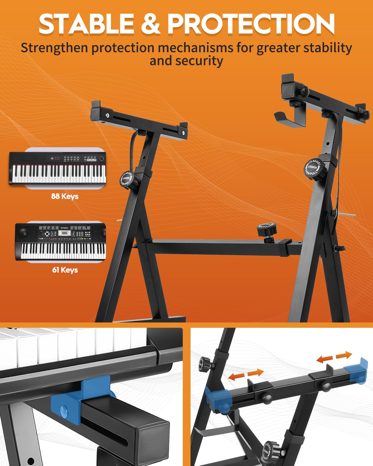 STRICH Piano Keyboard Stand Heavy Duty With Wheels and Stand Pads - Adjustable Portable Music