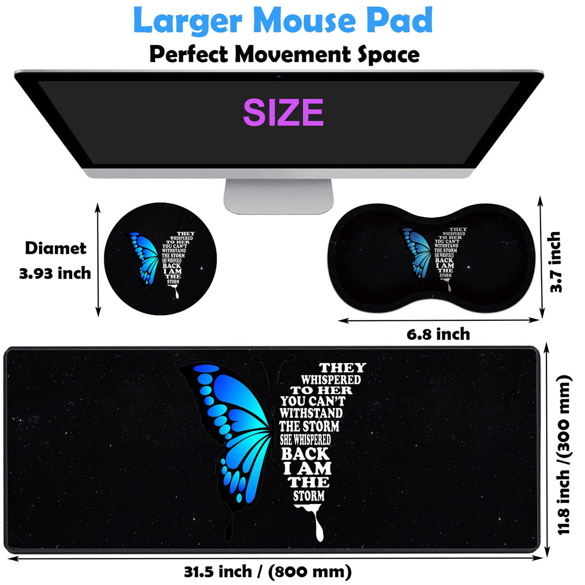 3 Piece Mouse Pad Set with Stitched Edge Large Anti-Slip Mouse Pad Desk Pad Keyboard Pad + Wrist