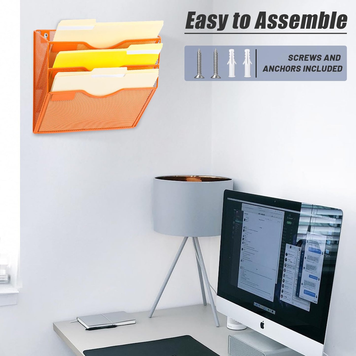 EASEPRES 3 Pocket Mesh Hanging Wall File Organizer, Wall Mounted Mail Paper Document Folder Holder