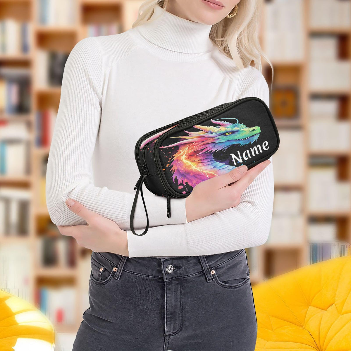 BOENLE Custom Lightning Dragon Watercolor Pencil Case Box Boys Girls Personalized Name Large Pencil