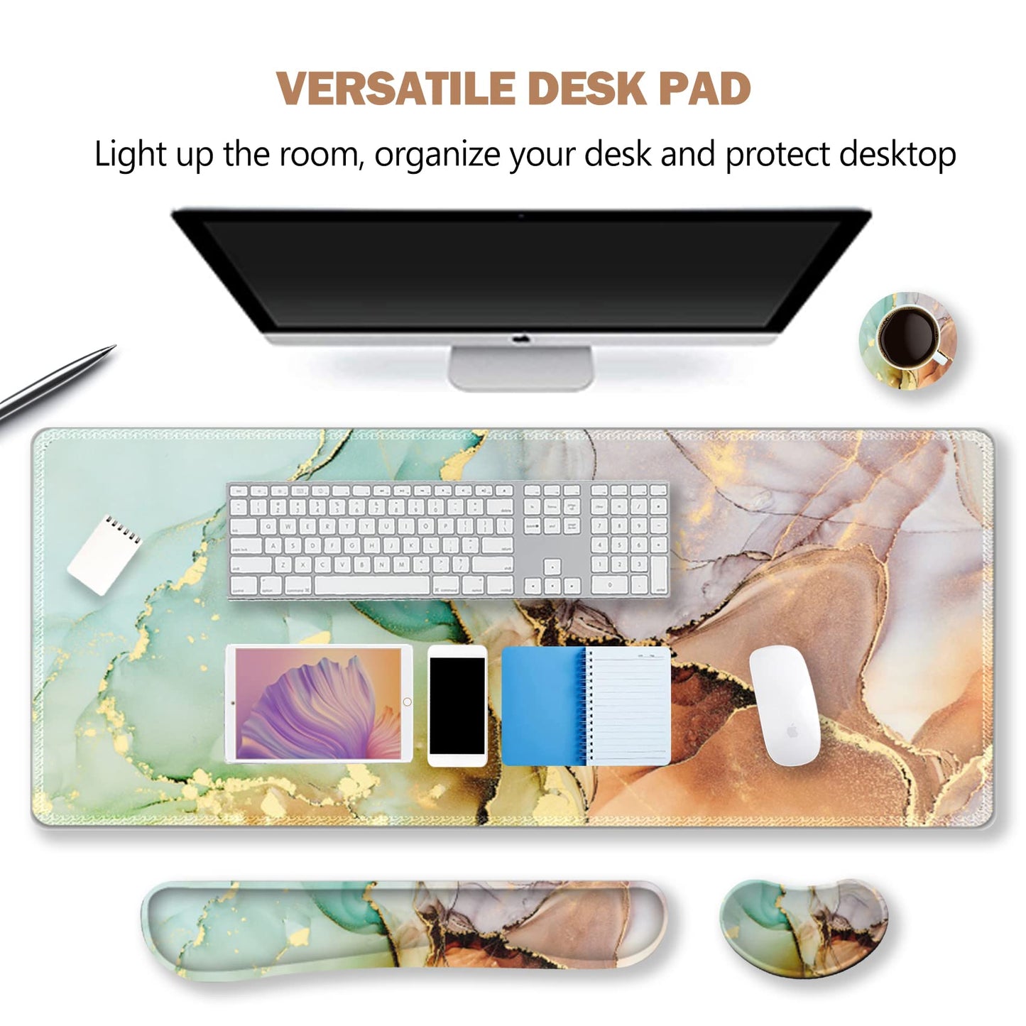 ARTSO Large Gaming Mouse Pad, Keyboard Wrist Rest Pad & Wrist Support Mousepad Set, Stitched Edge