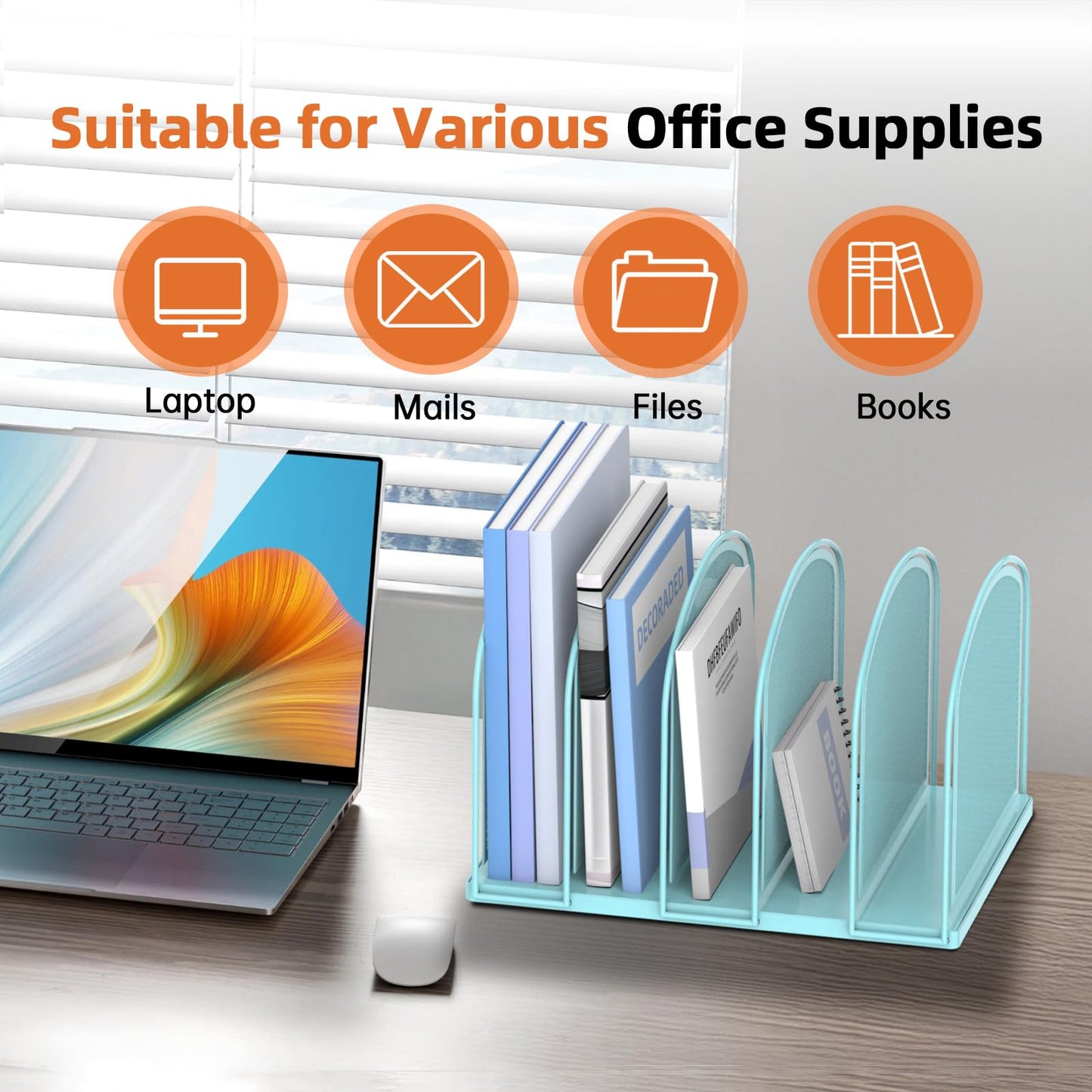SUPEASY 5-Section Vertical File Organizer, Mesh Desk Organizer, Blue