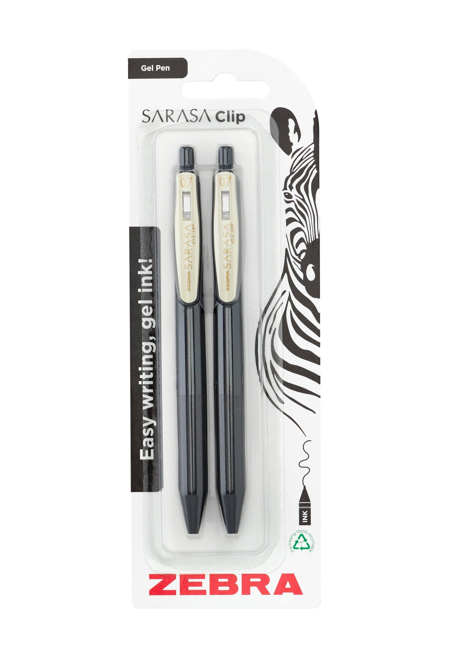 Zebra Pen SARASA Gel CLIP Vintage Black Ink Retractable Gel Pen 2 Pk - 0.7mm Black Gel Pens