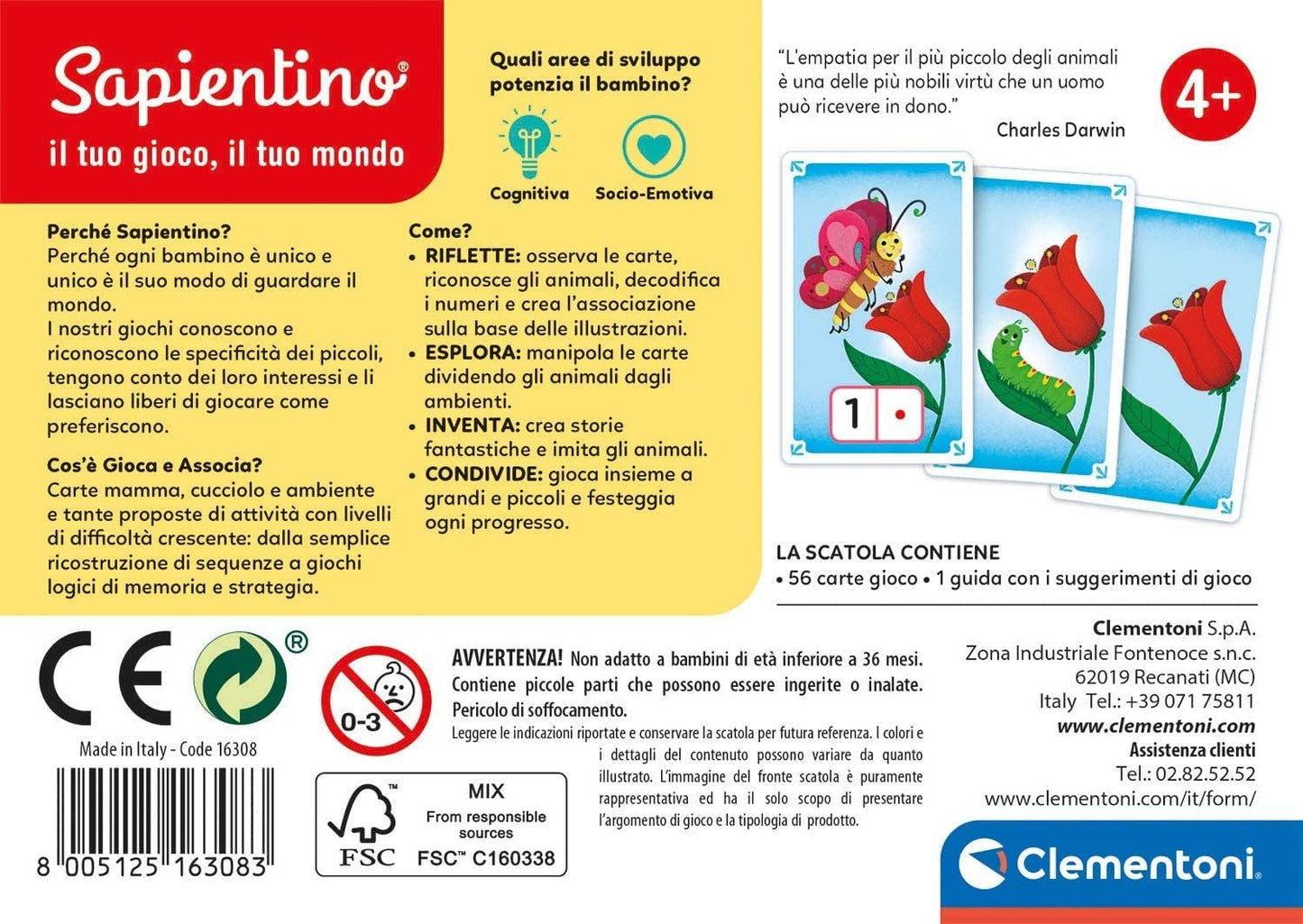Clementoni 16308, Sapientino, Play and Associate, Animals, Educational Game 3 Years (Italian