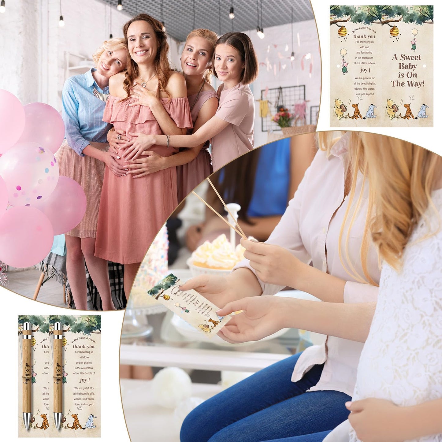 Toerifer 30 Pieces Baby Shower Gifts for Guests, Winnie Baby Shower Sets, Included Bamboo Pens
