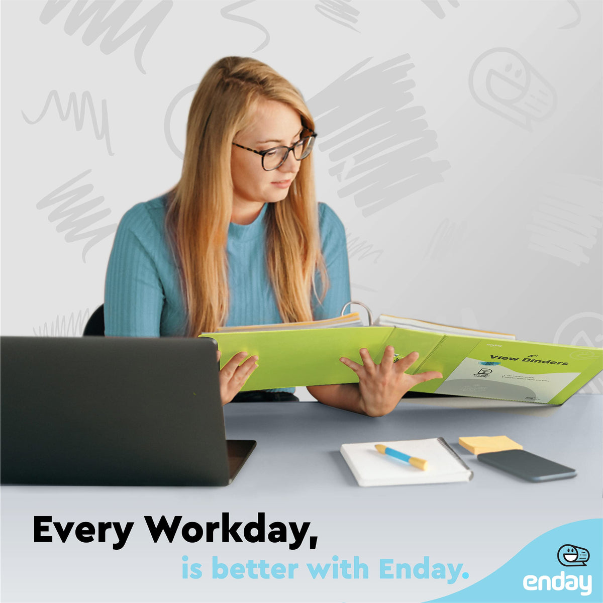 Enday 3 inch Binder (6 Pack - Green) 3 Ring Binder 3 inch with Clear View Cover and 2 Inside Pocket