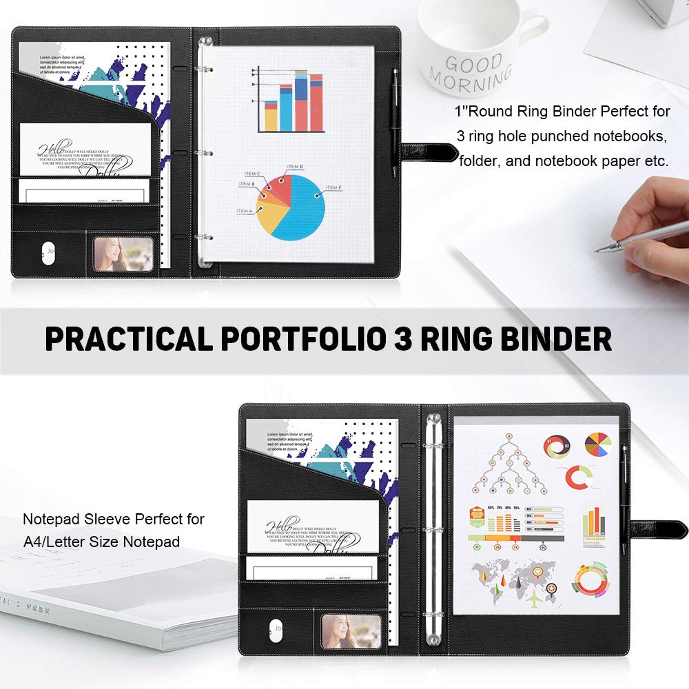 Toplive Padfolio 3 Ring Binder Organizer Business Portfolio Folder for Women, A4/ Letter Size PU