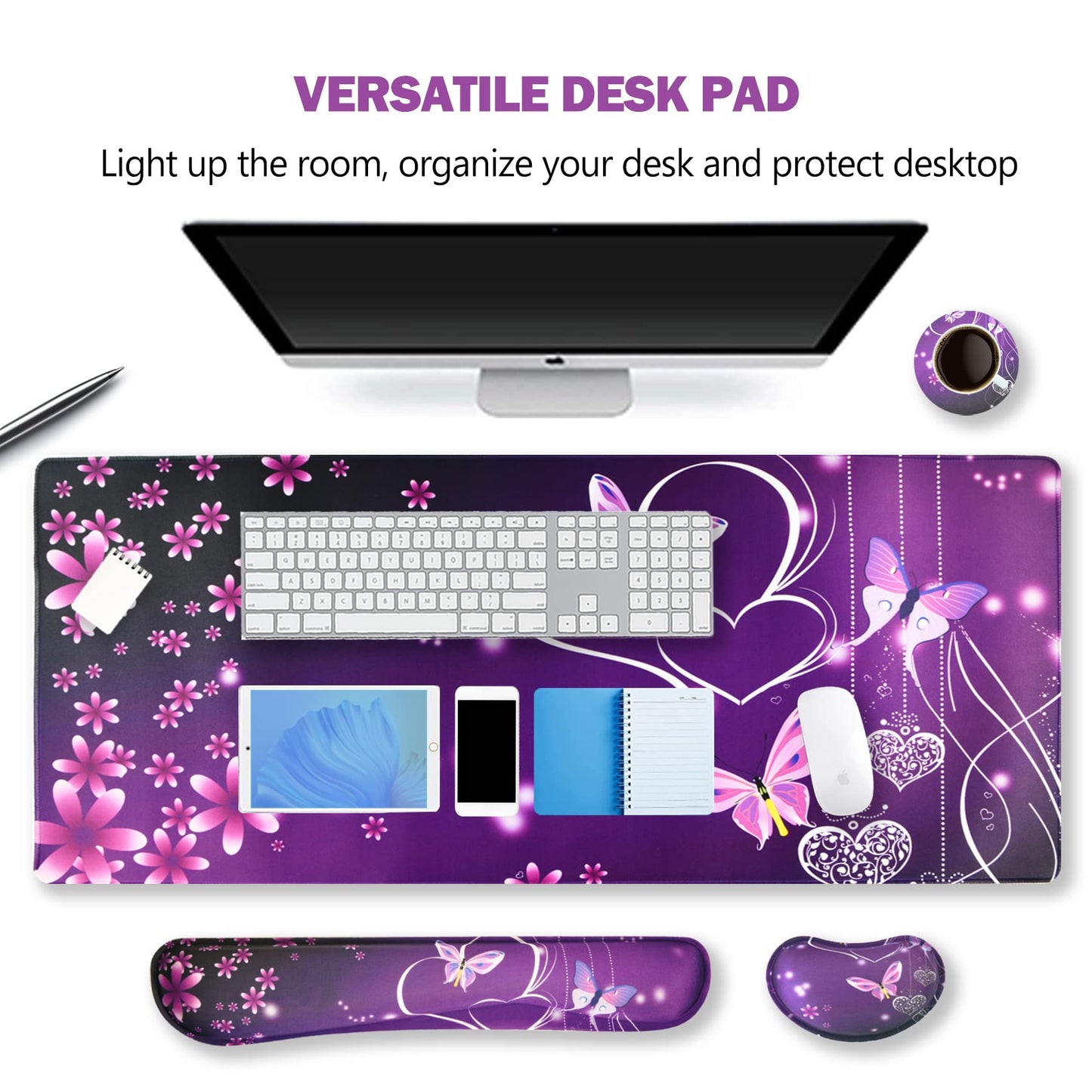 ARTSO Large Gaming Mouse Pad, Keyboard Wrist Rest Pad & Wrist Support Mousepad Set, Stitched Edge