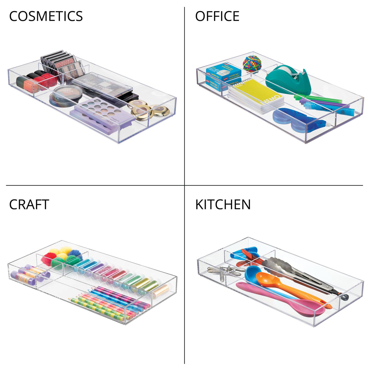 iDesign Clarity Plastic Divided Drawer Organizer, Storage Container for Vanity, Bathroom, Kitchen