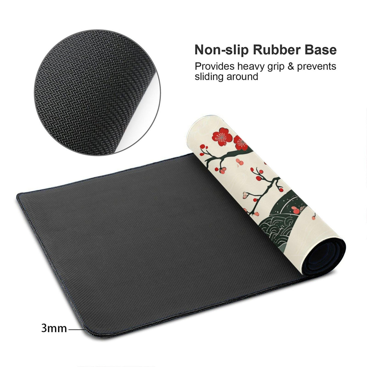 XL Desk Mat 31.5x15.7 Inch, Japanese Cherry Blossom Wave Mouse Pad Keyboard