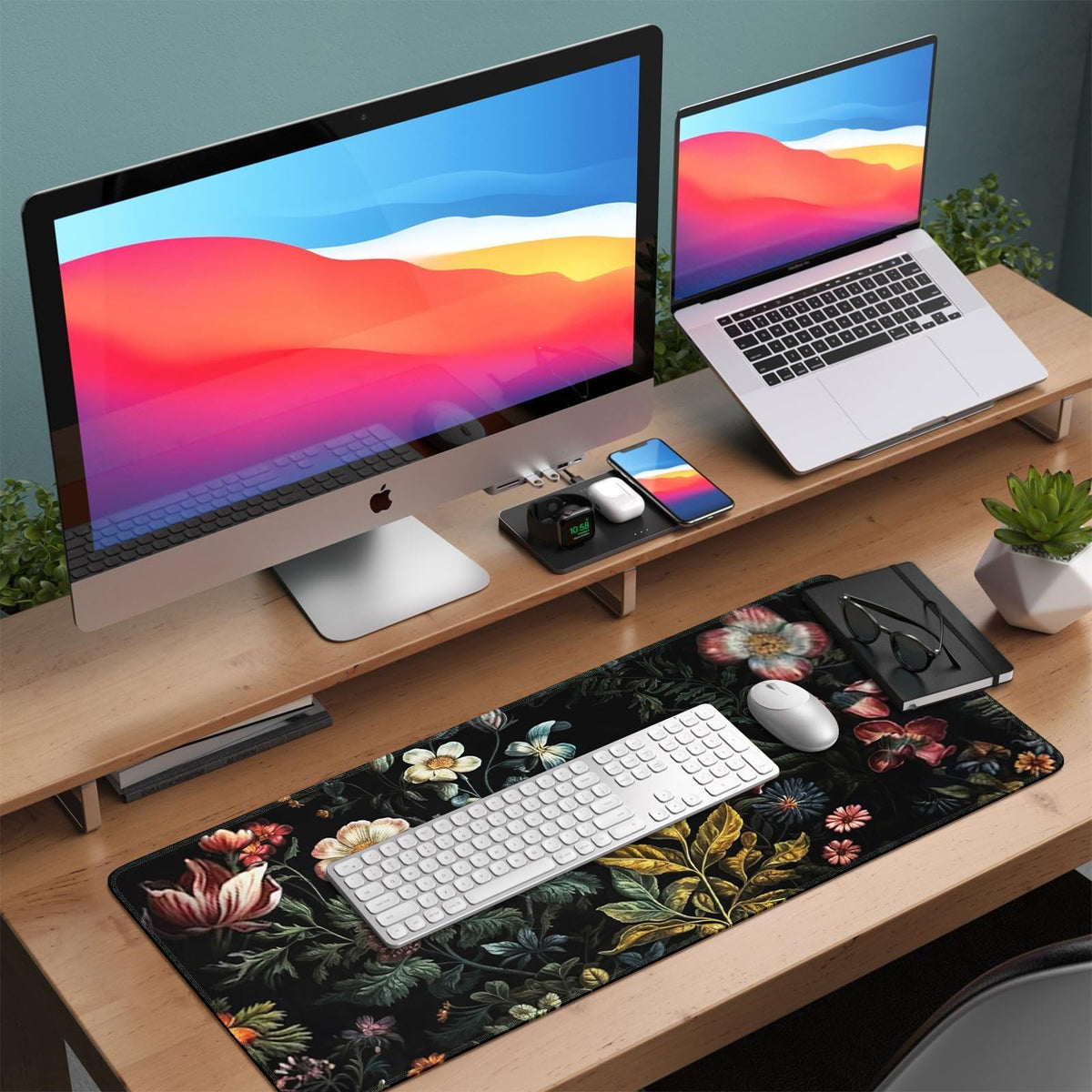 HAOCOO Vintage Floral Desk Mat for Desktop, Aesthetic Plant Desk Decor