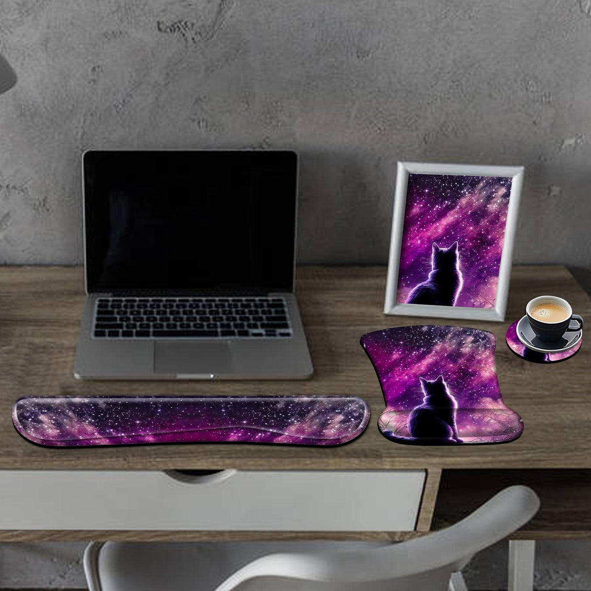 Keyboard Wrist Rest Pad and Ergonomic Gaming Mouse Pad with Wrist Support Set (with Cute Coasters)