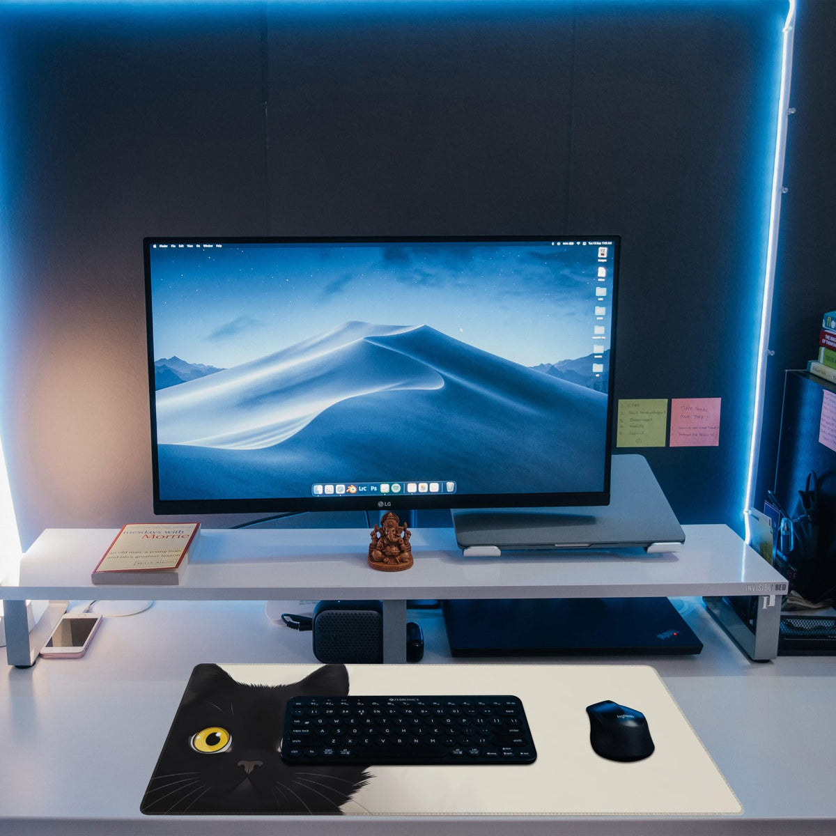 Eflxamz Desk Pad,Black Cat Desk Mat,Cute Cat Large Gaming Mouse Pad for Desk,Extended Big Computer
