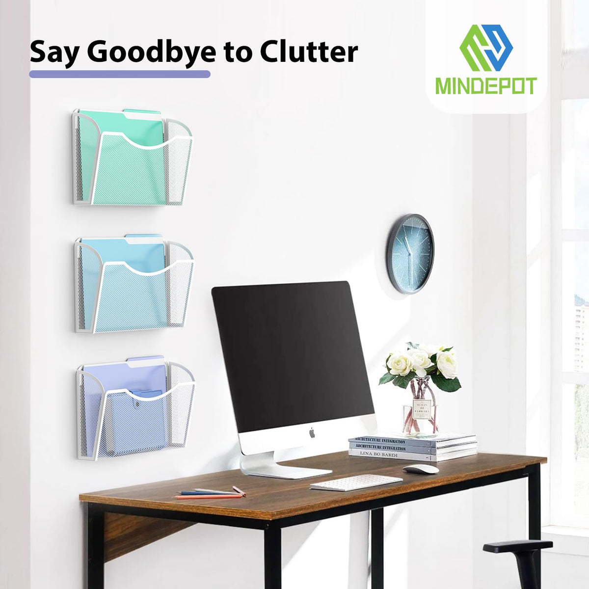 MINDEPOT Wall File Organizer, Hanging Wall File Holder, 3 Pack, Black
