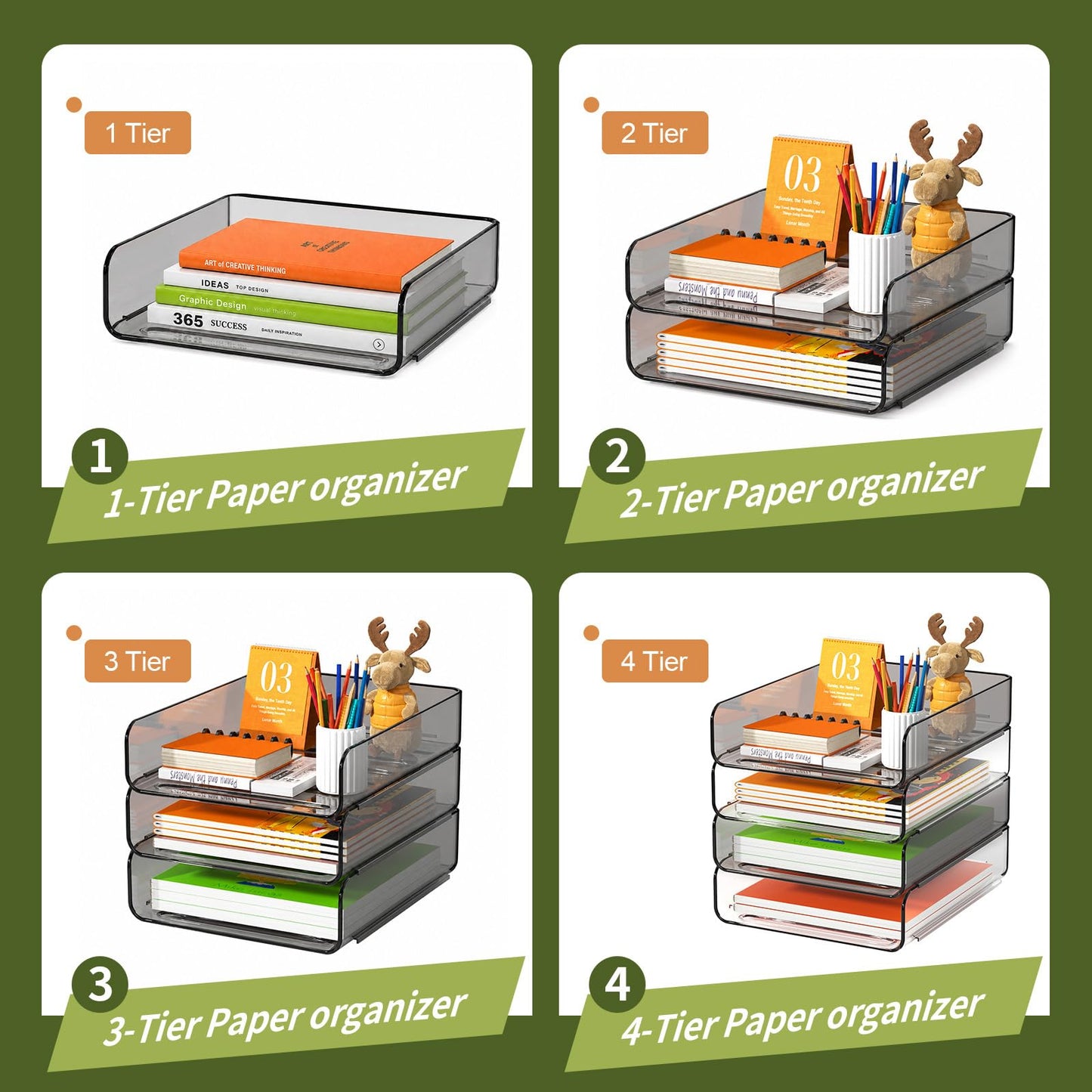 FANXIYQ 4-Tier Acrylic Paper Tray Organizer, 2-Tone Office Paper Organizer