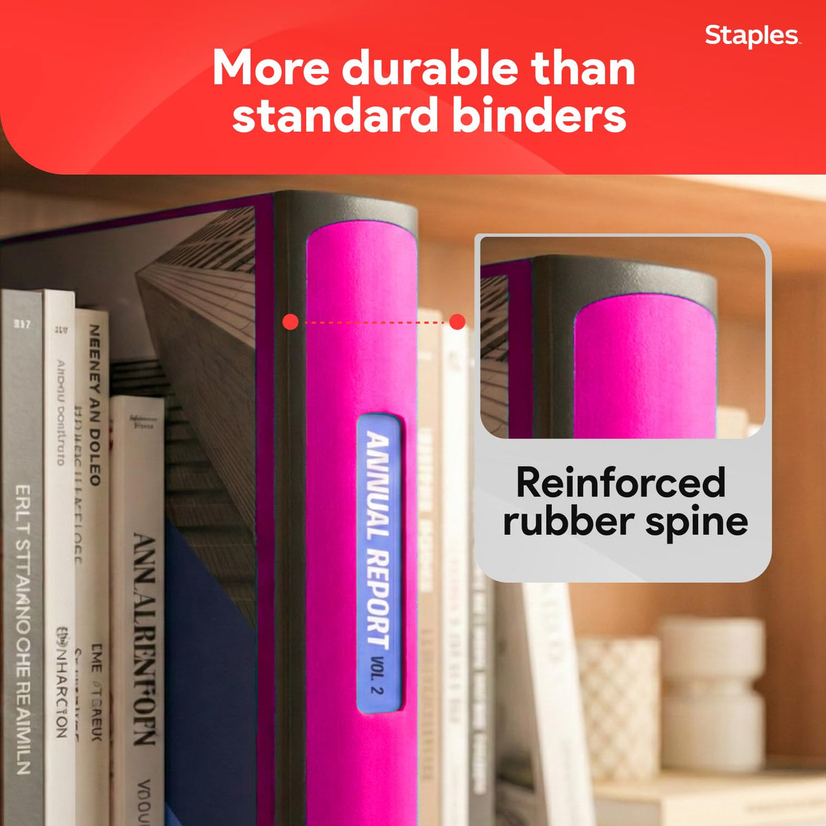 Staples Heavy-Duty 3-Inch D-Ring Binder, Pink, Holds 600 Sheets