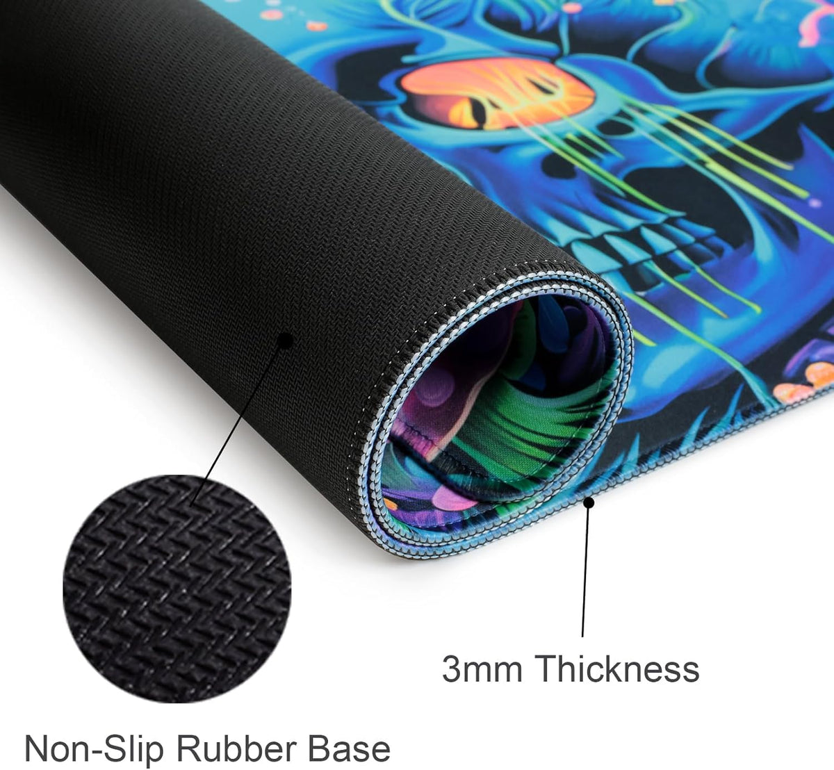 Simpkeely Large Skull Mushroom Gaming Mouse Pad - UV Light Reactive Neon Glow Butterfly Mat