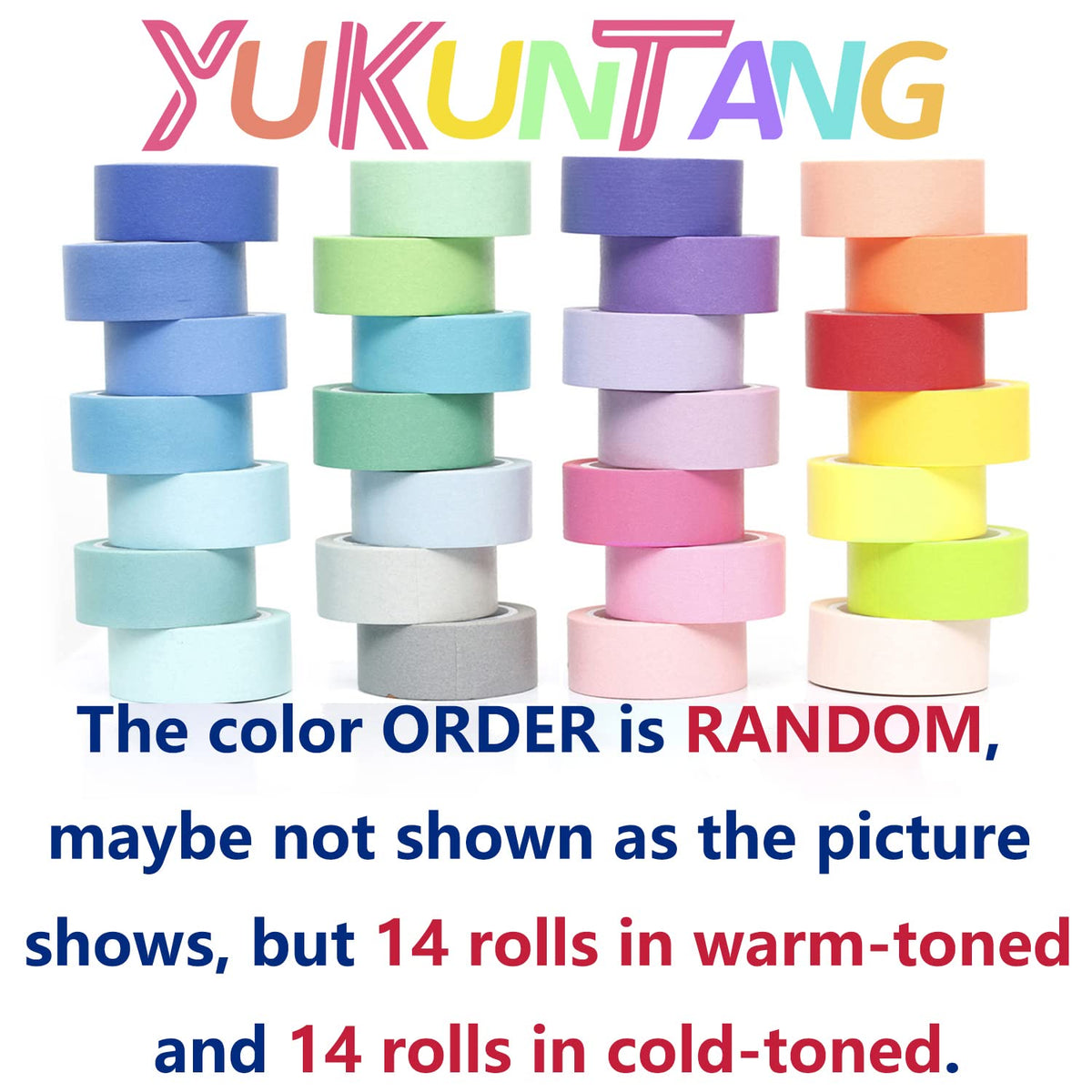YUKUNTANG 28 Rolls Washi Masking Tape Set, 15mm 306 Yards Colorful Rainbow Pastel Decorative