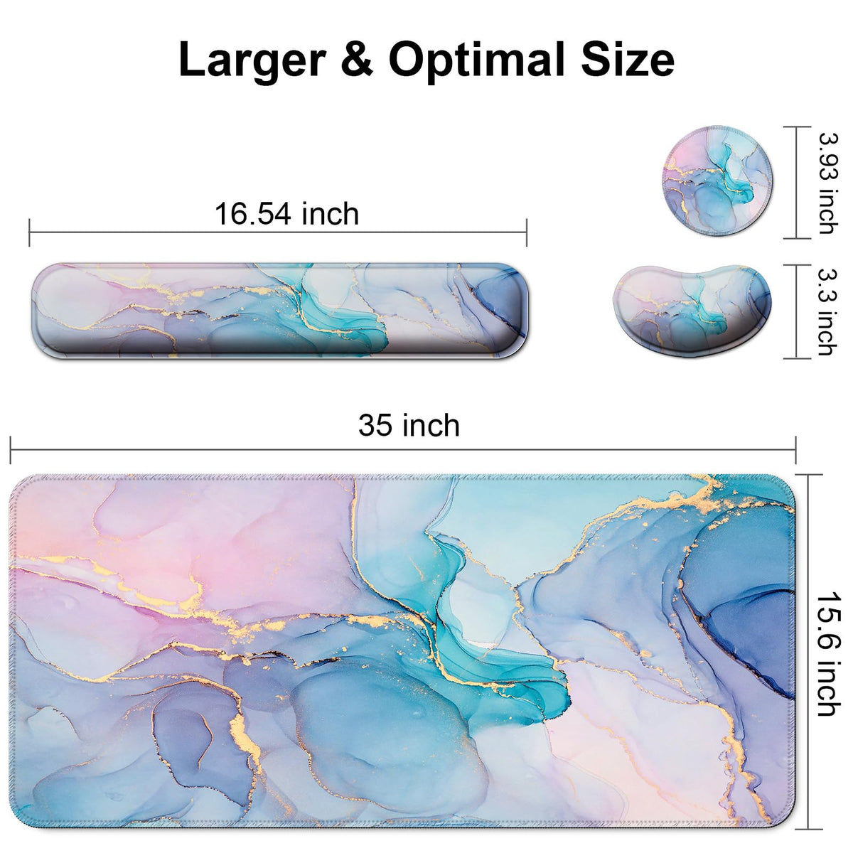 4 in 1 Mouse Pad and Keyboard Wrist Rest,Large Desk Mat,Coaster Set-Marble
