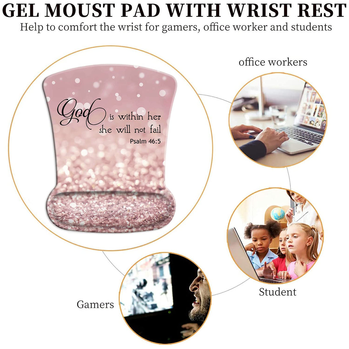 Ergonomic Mouse Pad Wrist Support Gel and Keyboard Wrist Rest Set Psalm 46:5 God is Within Her, She