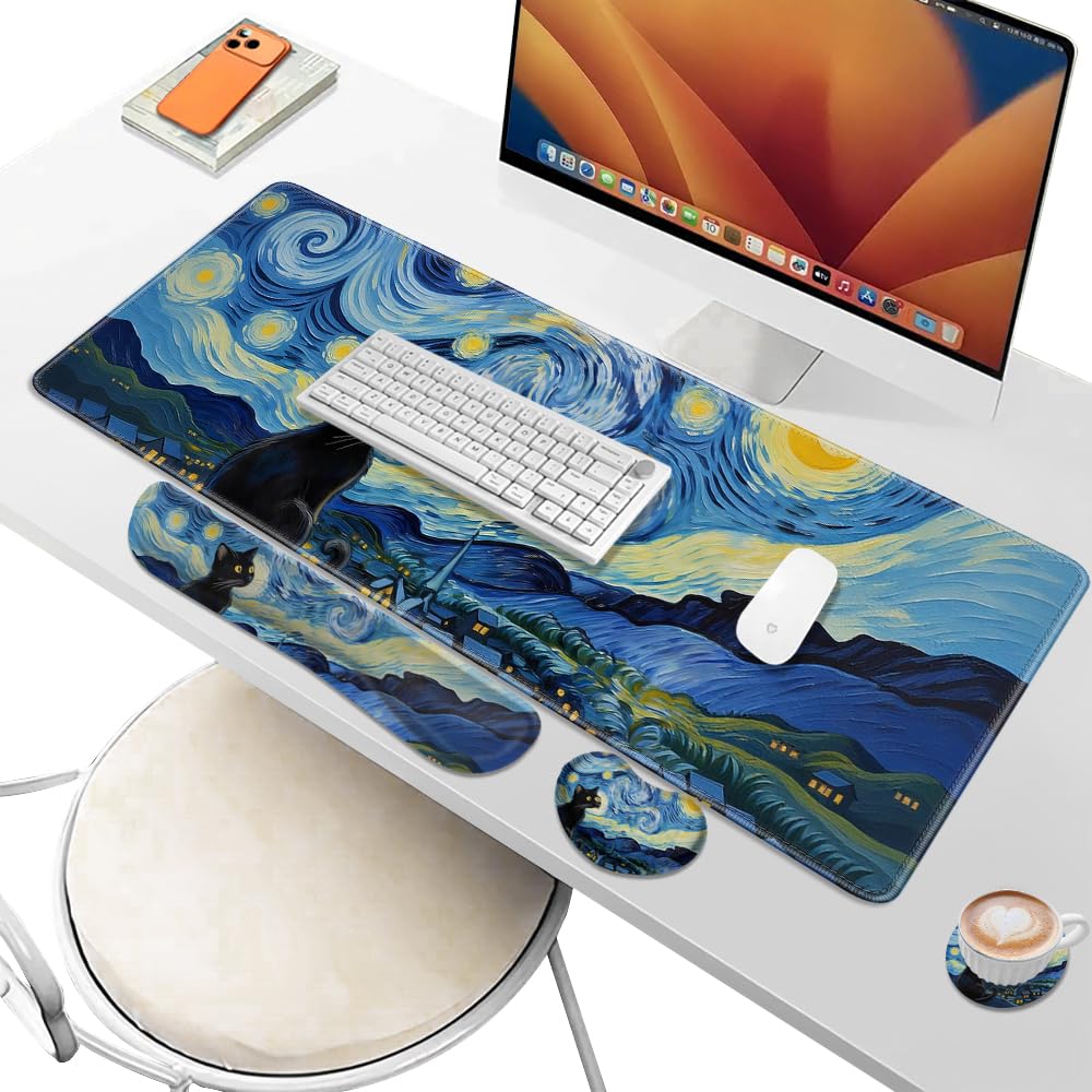 Desk Pad and Keyboard Wrist Rest, Large Mouse Pad + Keyboard Pad+Mouse Wrist Support, Non-Slip Desk