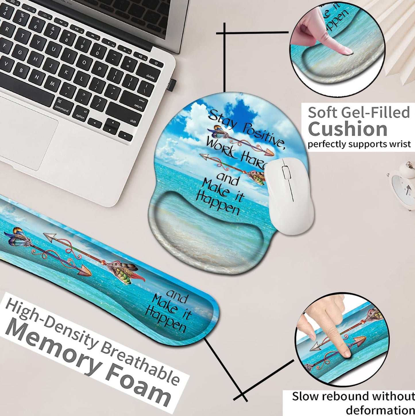 Mouse Pad Square Beach Style Anti-Slip Rubber Mousepad with Durable Stitched Edges for Gaming