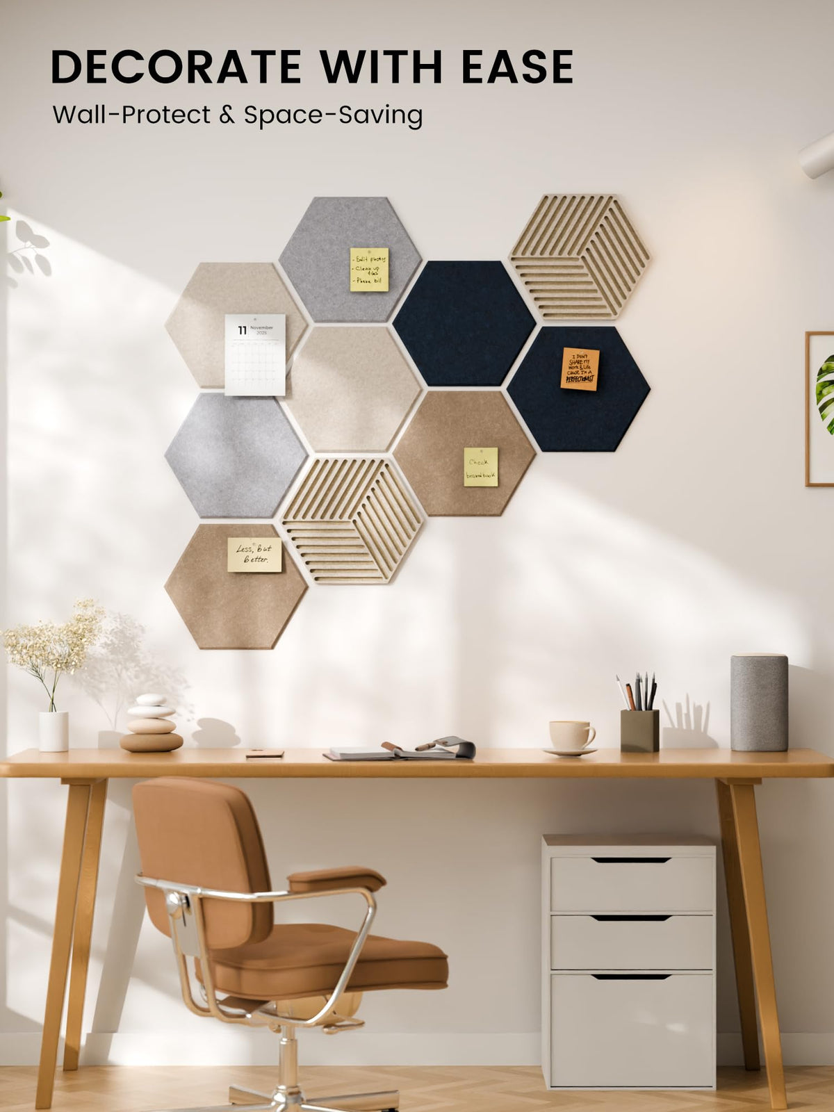 Fluxynara 10-Pack Hexagon Cork Board Alternative, Nordic Slate