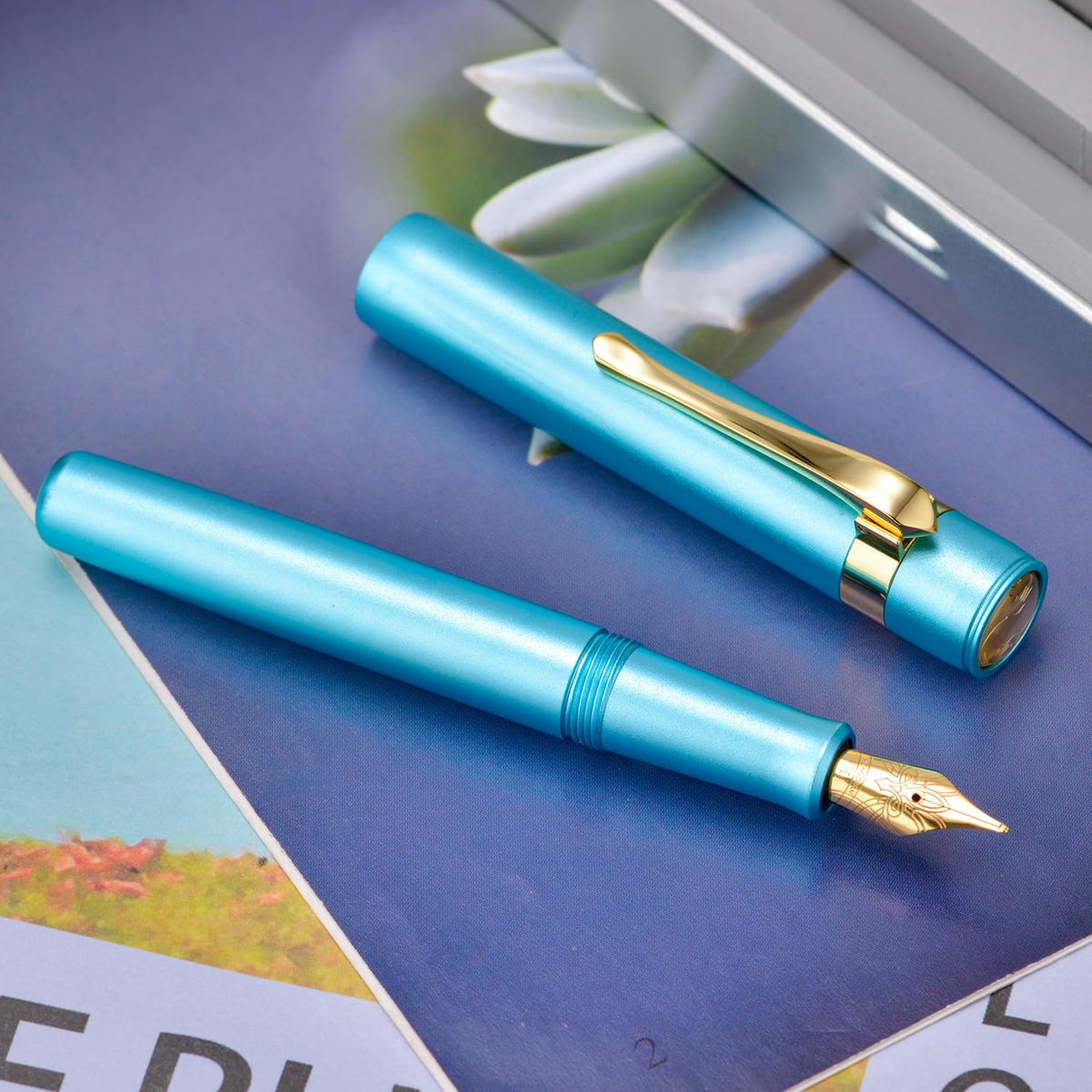 HONG DIAN M2 Black Forest Mini Fountain Pen, Fine Soft Nib & Sleek Shape Aluminium Short Pocket