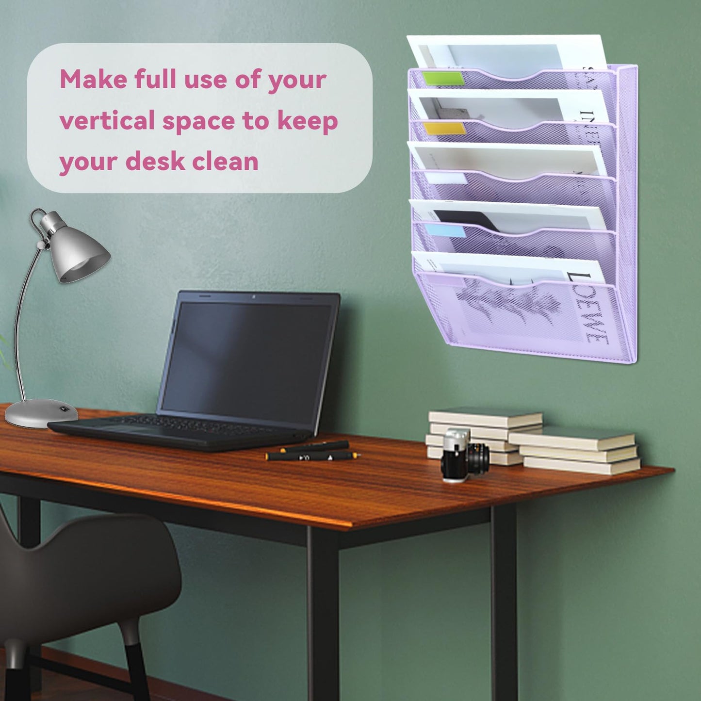 ideallife 5 Pockets Mesh Wall File Holder Organizer Office Hanging File Folder Magazine Rack