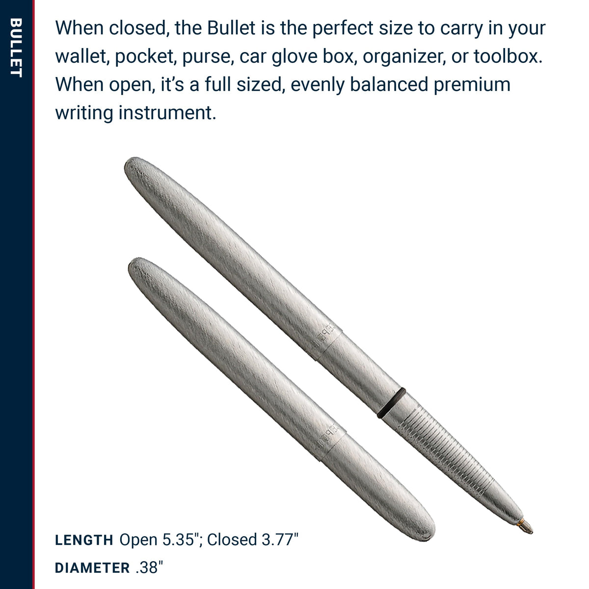 Fisher Space Pen Brushed Chrome Pressurized Ballpoint Bullet Pen, Gift Box