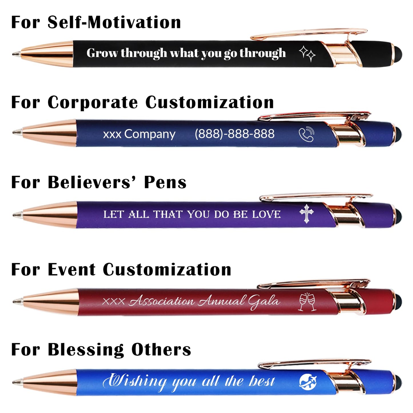 Bulk Custom Pens Personalized, Customized Pens with Name/Logo on Both Sides Gifts, Black Ink