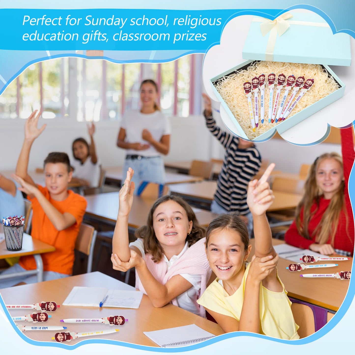 CroBlissful 36 Pcs Christian Jesus Pens for Kids, Back to School Supplies