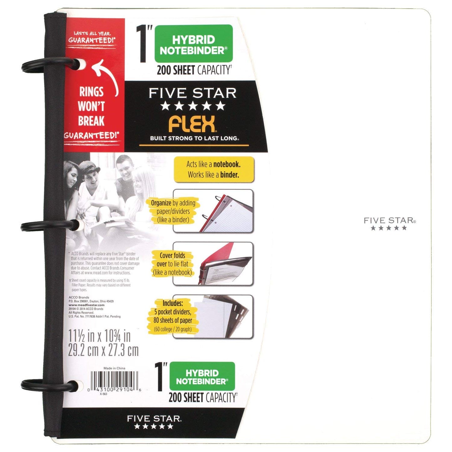Five Star Flex Hybrid NoteBinder, 1 Inch Binder with Tabs, Notebook and 3 Ring Binder All-in-One