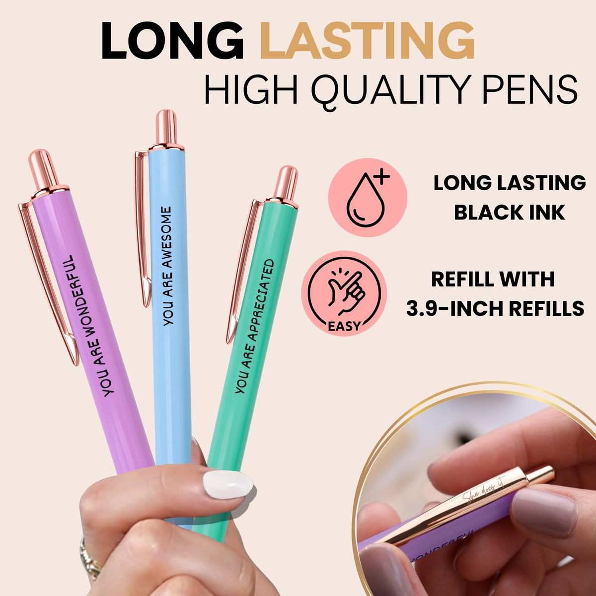 She Does It Fancy Pen Set For Women - Inspirational Nice Teacher Pens | Pretty Motivational Thank