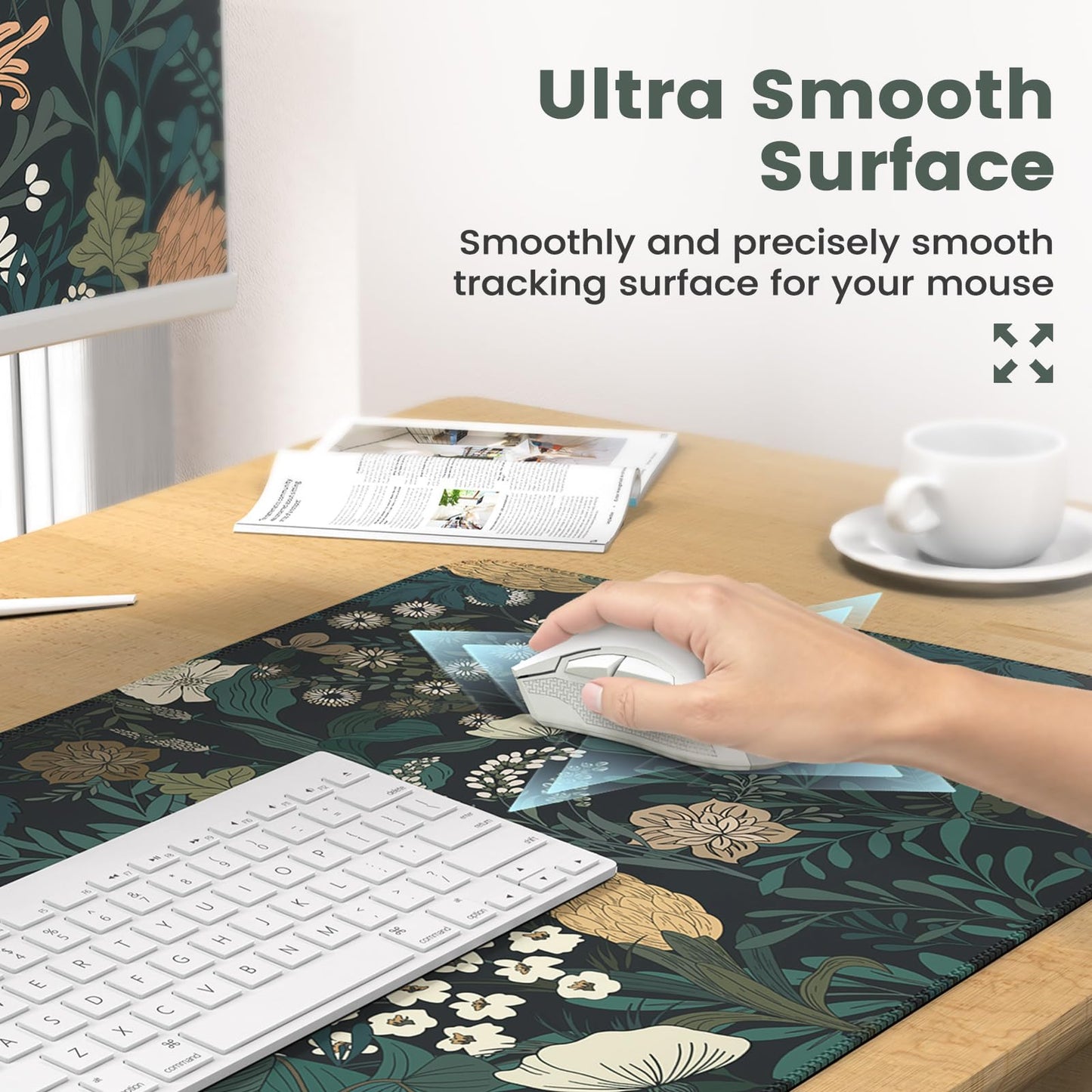 iCasso Desk Cover Mat, 4in1 Floral Large Mouse Pad with Wrist Rest