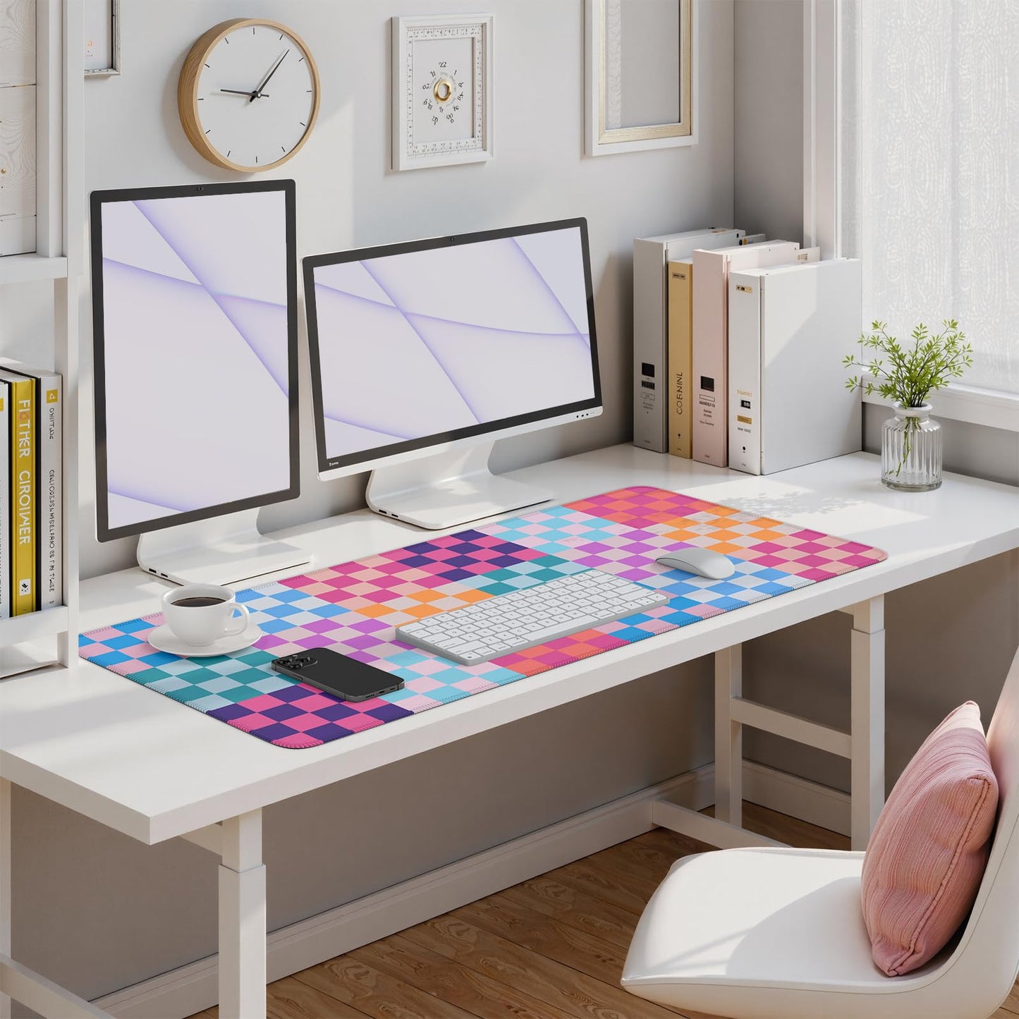 iLeadon Desk Mat, Computer Desktop Pad, Colorful Checkered Mouse Pad, Large Rubber Base Mousepad