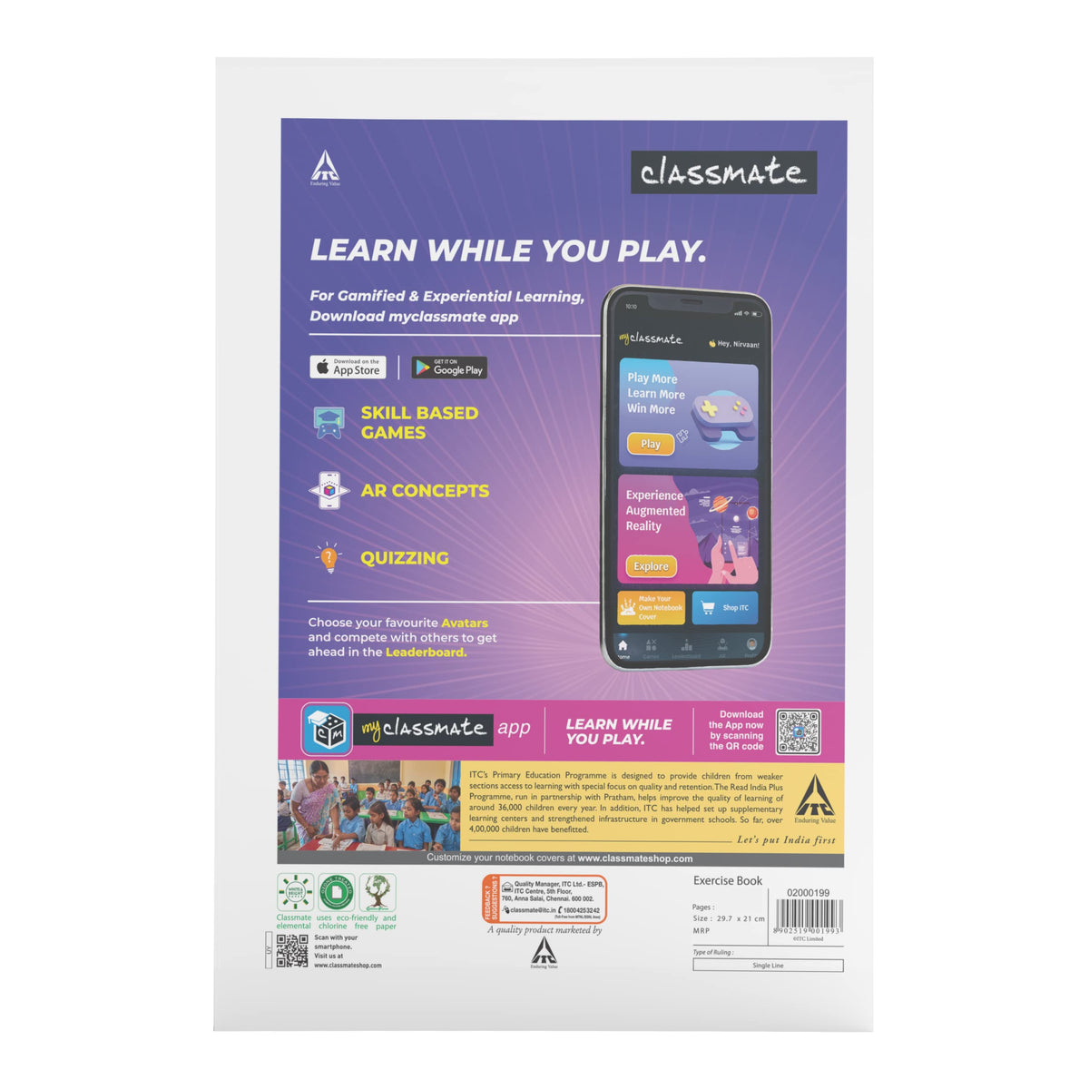 Classmate Long Book - Single Line, 140 Pages, 297 mm x 210 mm - Pack Of 3