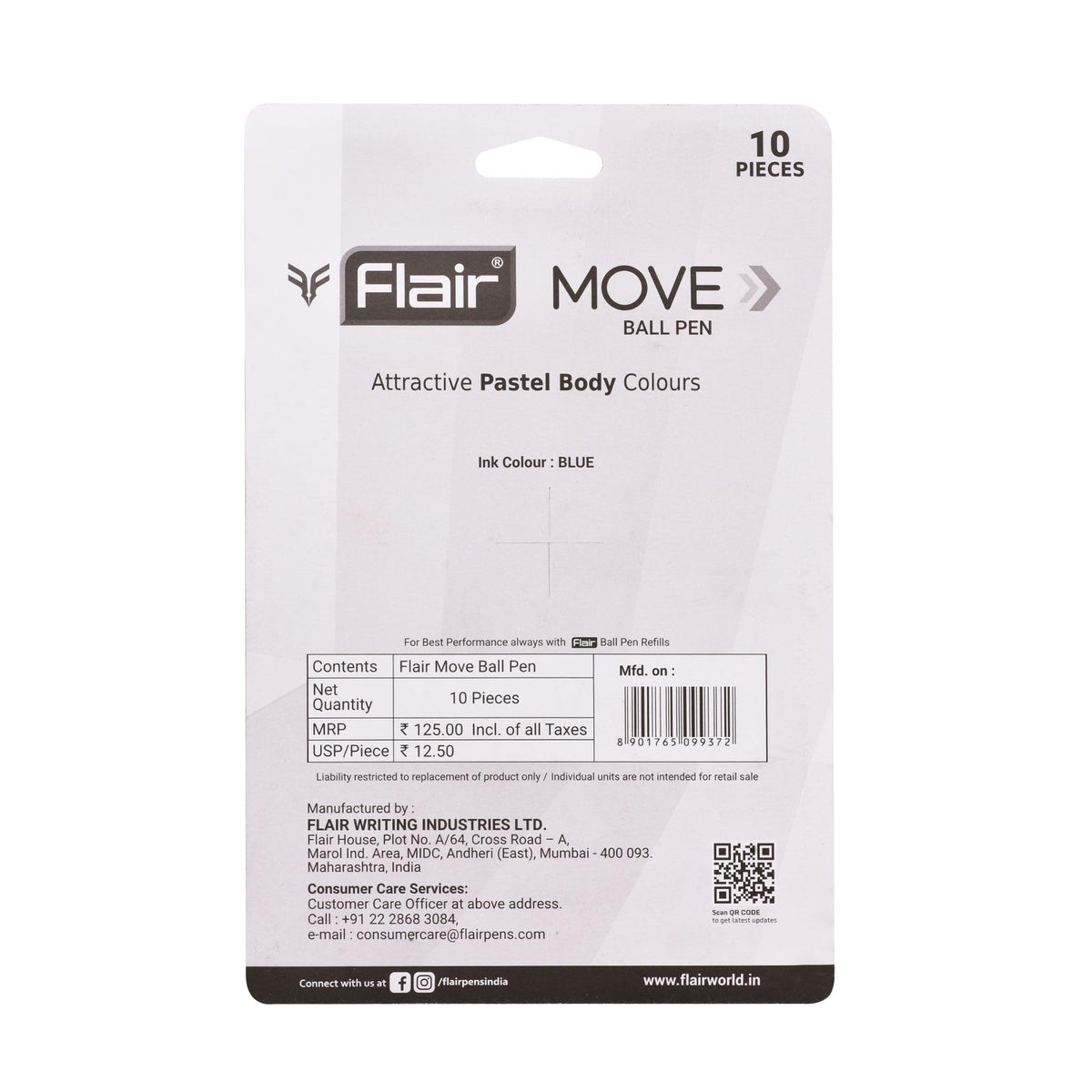 FLAIR Move Fine Tip Ball Pen | Minimalistic & Aesthetic Matt Finish Pastel Body Colors | Effortless