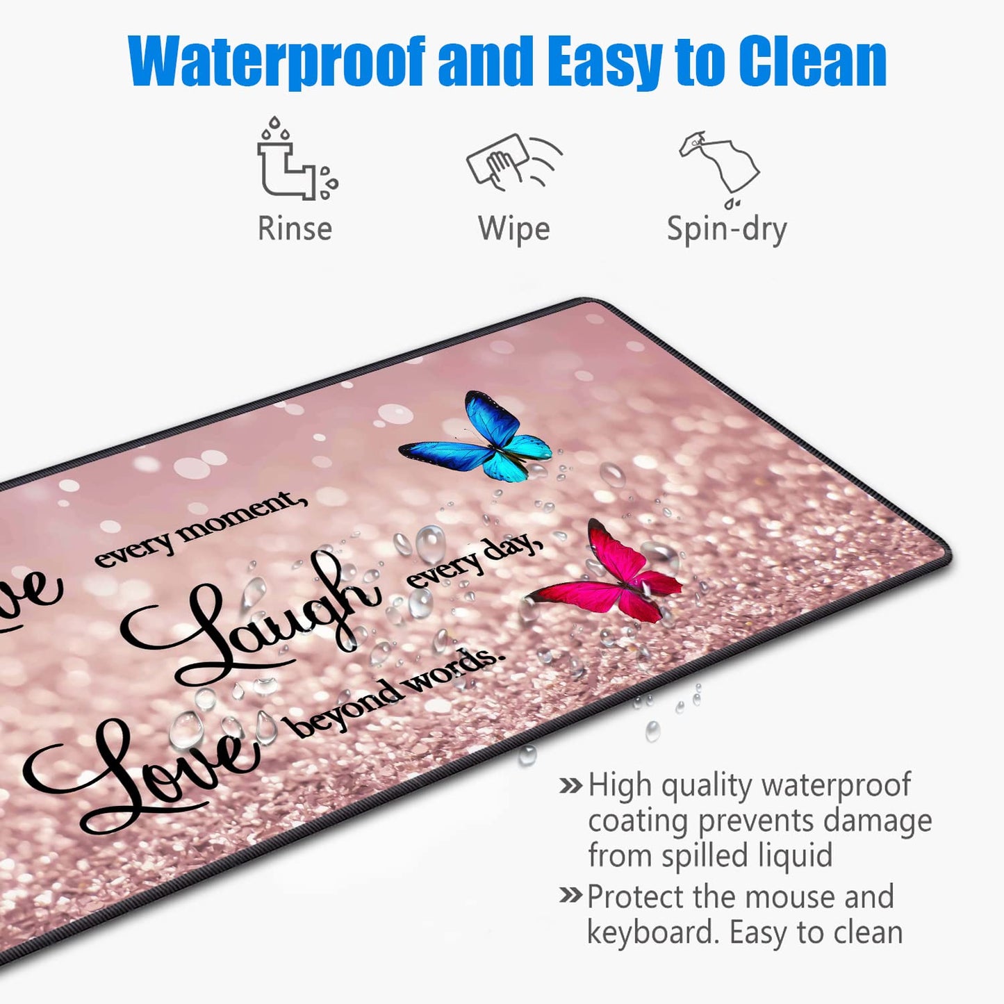 Desk Pad Mat With Coasters, 31.5"x 11.8" XXL Large Gaming Mouse Mat With Non-Slip Base and Stitched