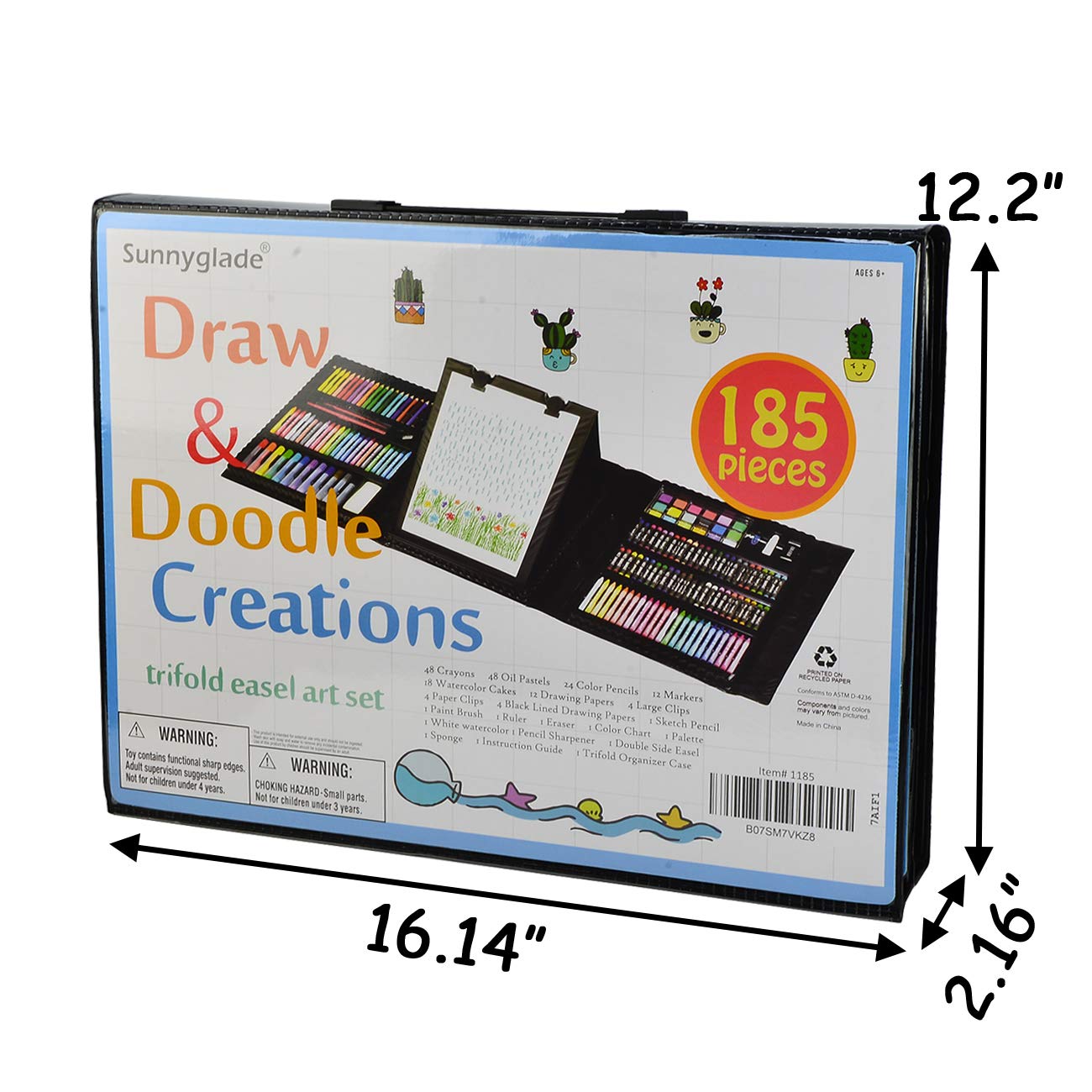 Sunnyglade 185 Pieces Double Sided Trifold Easel Art Set Art Supplies Black