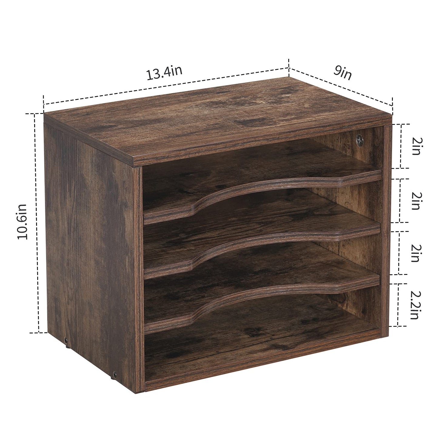 Snughome Vintage Wood File Organizer Desktop, 13.4’’ Document Letter Mail Tray Sorter with 3