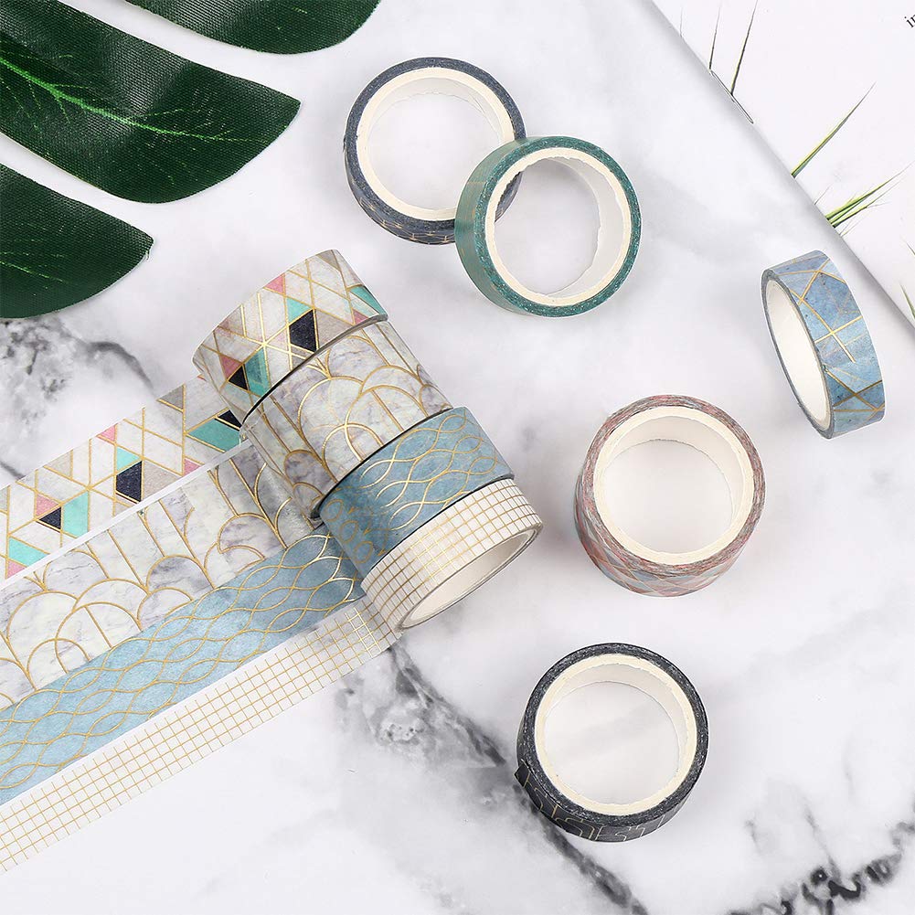 CCINEE 10 Rolls Washi Tape Set,Geometric Gold Foil Decorative Masking Tape for Bullet Journal