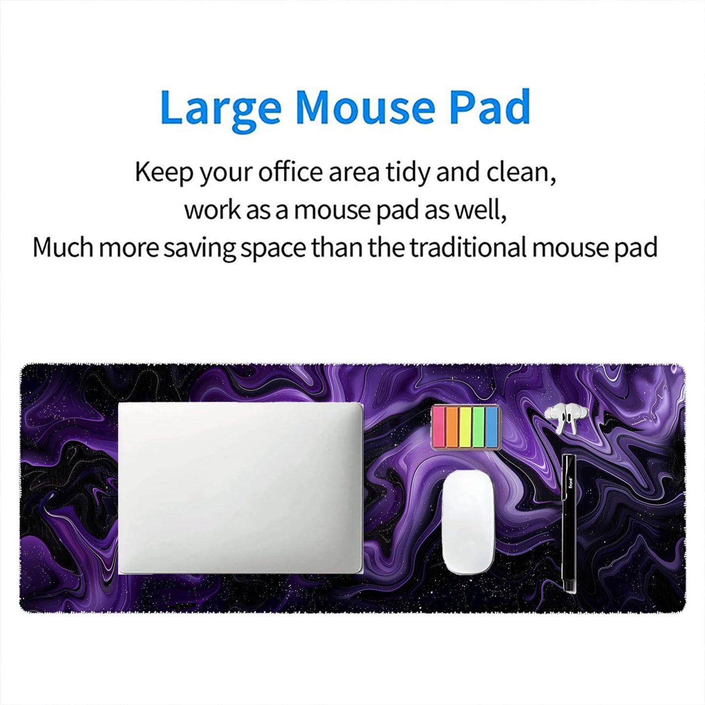 Dark Purple Ripples Desk Pad Mouse Pad Black Purple Lines Large Gaming Mouse Mat with Stitched