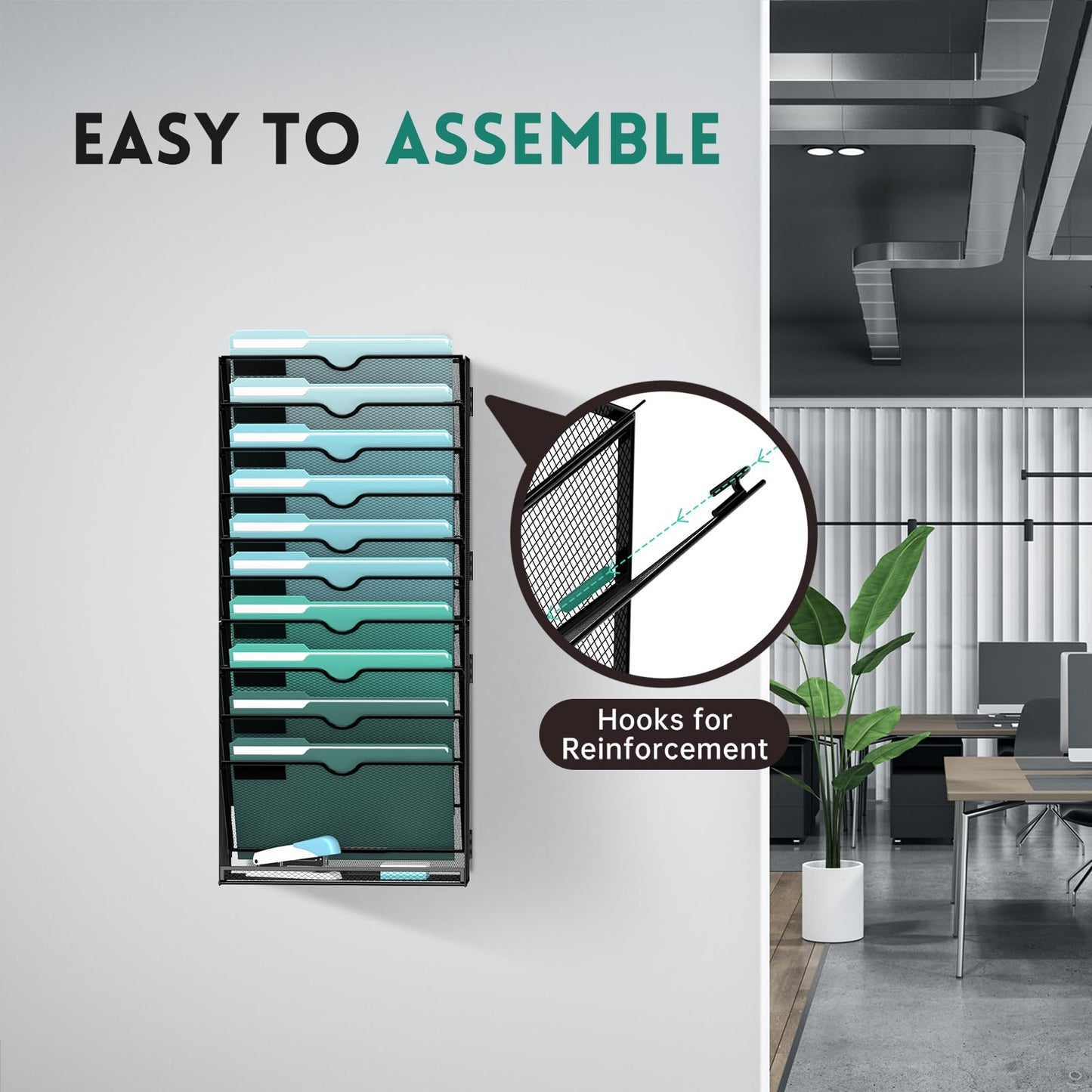 11-Tier Wall File Organizer, Hanging File Holder, Wall Mounted Mail Sorter