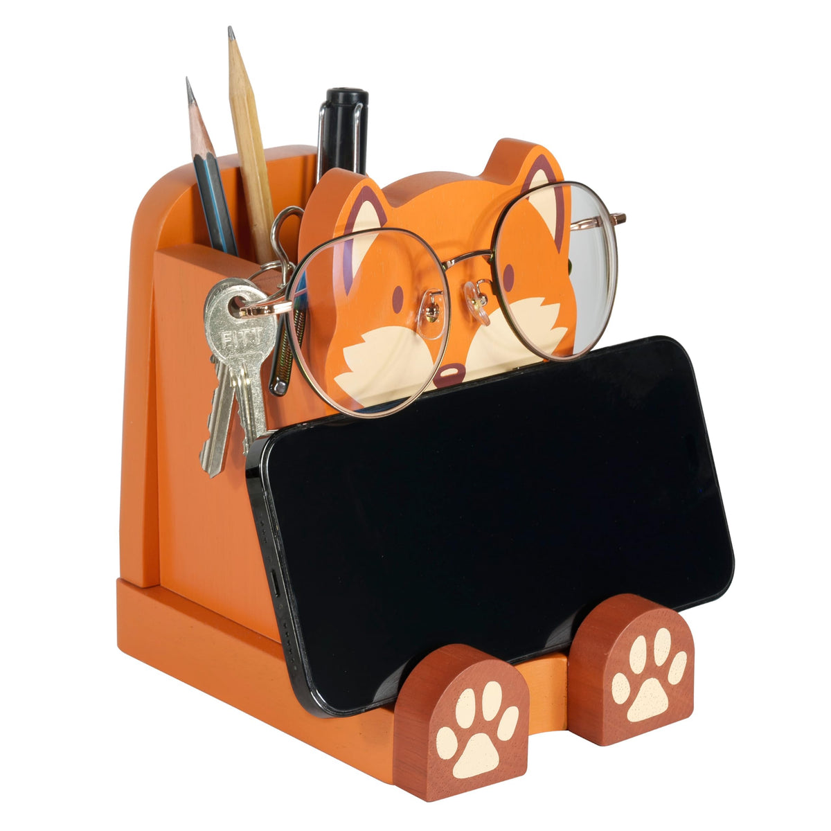 I'm Solid Wood Multipurpose Eyeglass Phone Pen & Pencil Holder Stand Stationery Desk Box Organizer